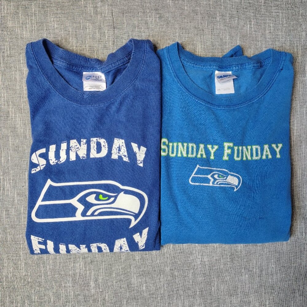 Seattle Seahawks Logo T-Shirt Blue Cotton‎ Crew Sunday Funday NFL Size XXL